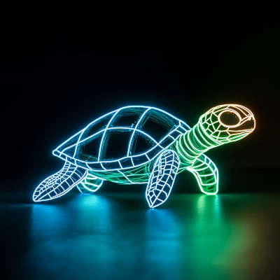 A glowing neon turtle