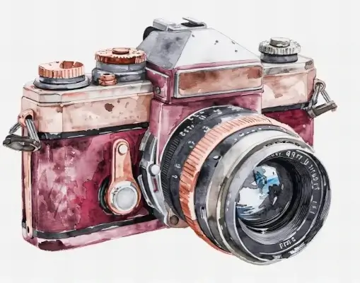A vintage watercolor camera with brass details