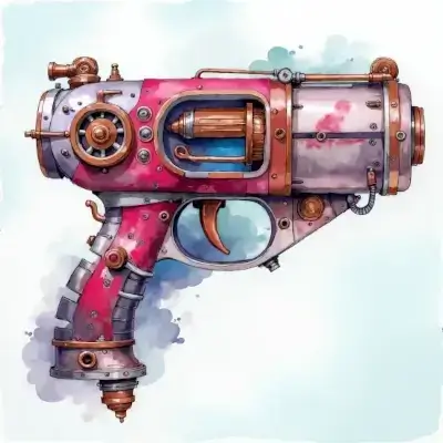 A pink and brass steampunk ray gun