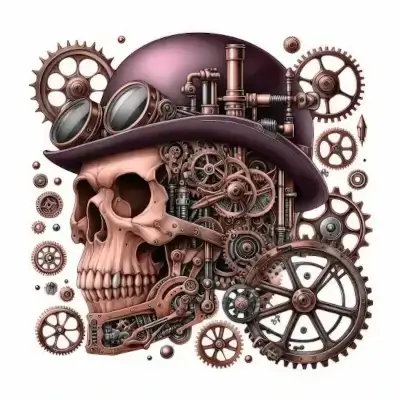 A steampunk skull with gears and brass mechanisms
